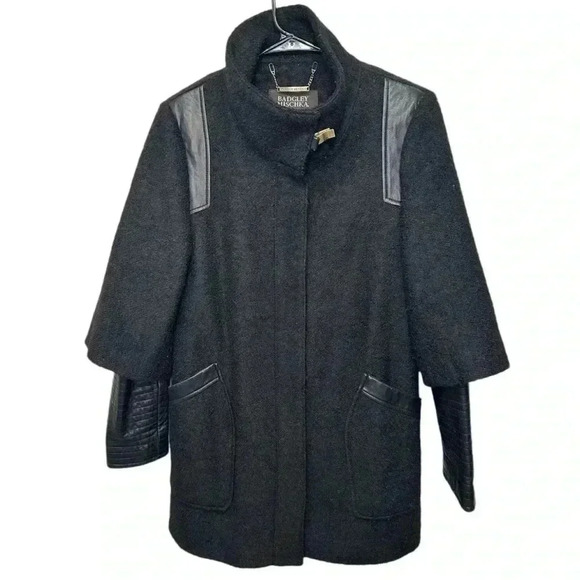 Badgley Mischka Coco Leather Trimmed Wool Blend Topcoat Coat, size M - Picture 1 of 11